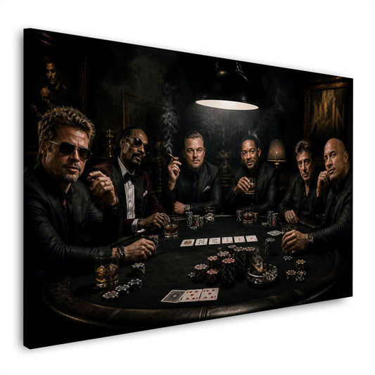 Wandbild Pokerrunde mit sechs Männern im Spielsalon