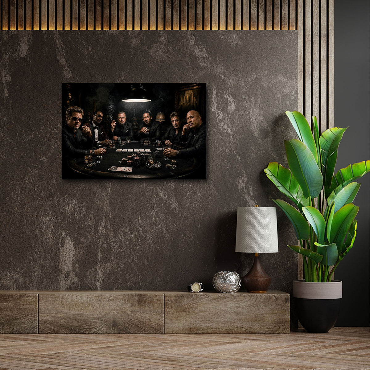 Dunkles Lifestyle Wandbild im Querformat über dem Sofa