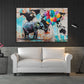Street Art Wandbild mit Elefant und bunten Ballons im Wohnraum