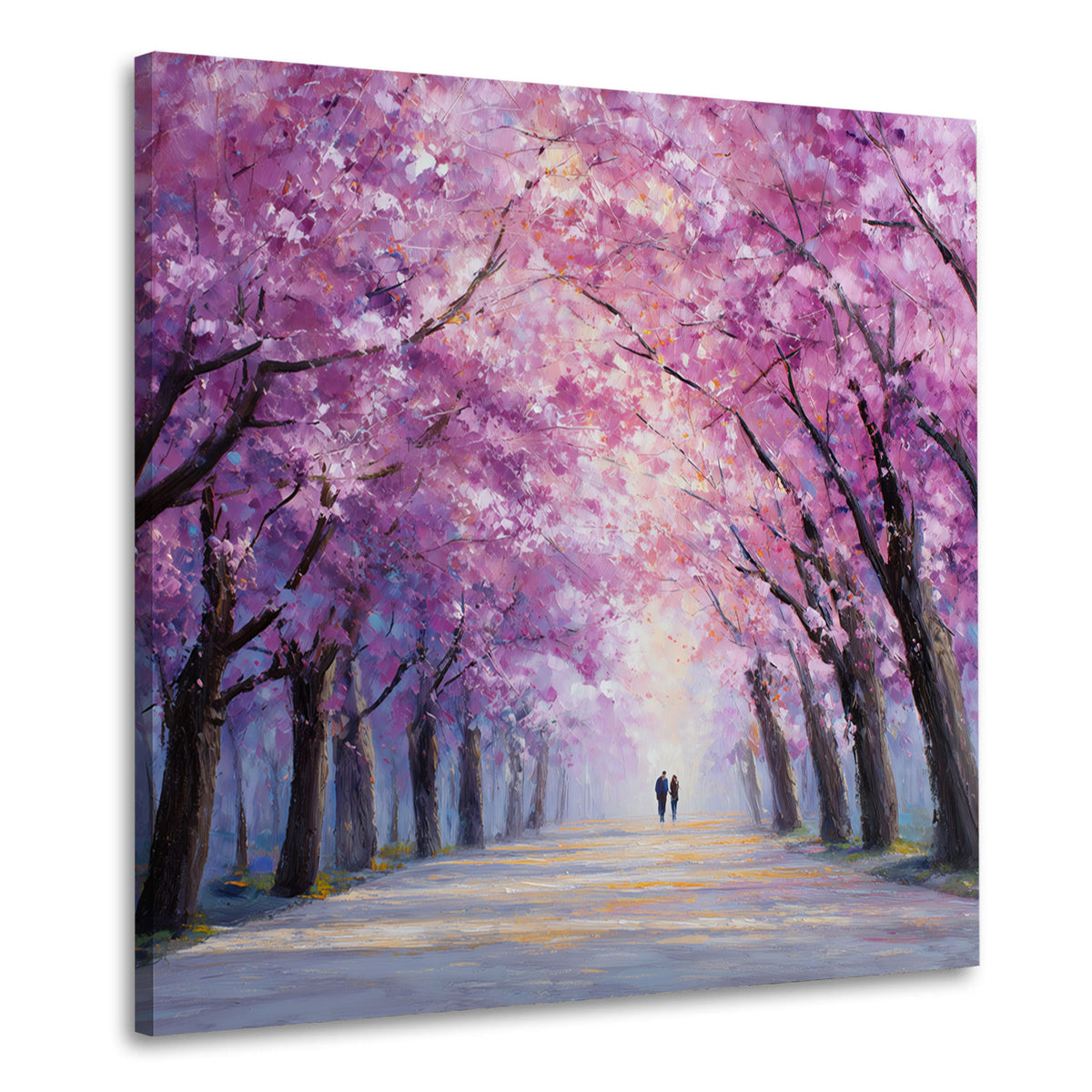 Wandbild mit blühender Allee in Rosa und Lila im Frühling