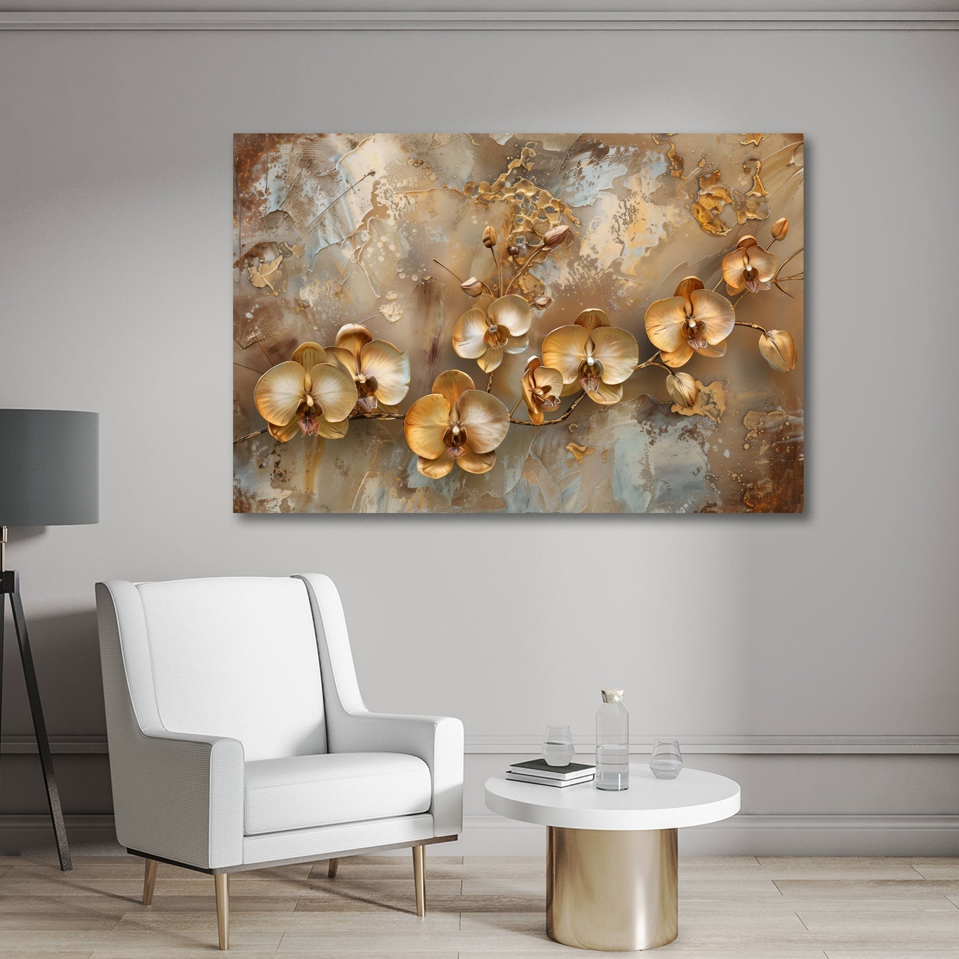 Elegantes Orchideen-Wandbild im Schlafzimmer