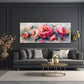 Pfingstrosen Wandbild im Panoramaformat über dem Sofa im Wohnzimmer