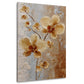 Goldene Orchideen mit rostbraunen Blütenmitten in Spachteltechnik – Wandbild im Hochformat