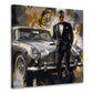Bond Stil eleganter Agent mit Oldtimer ikonisch Wandbild