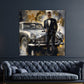 Bond Stil eleganter Agent mit Oldtimer ikonisch Wandbild
