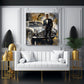 Bond Stil eleganter Agent mit Oldtimer ikonisch Wandbild