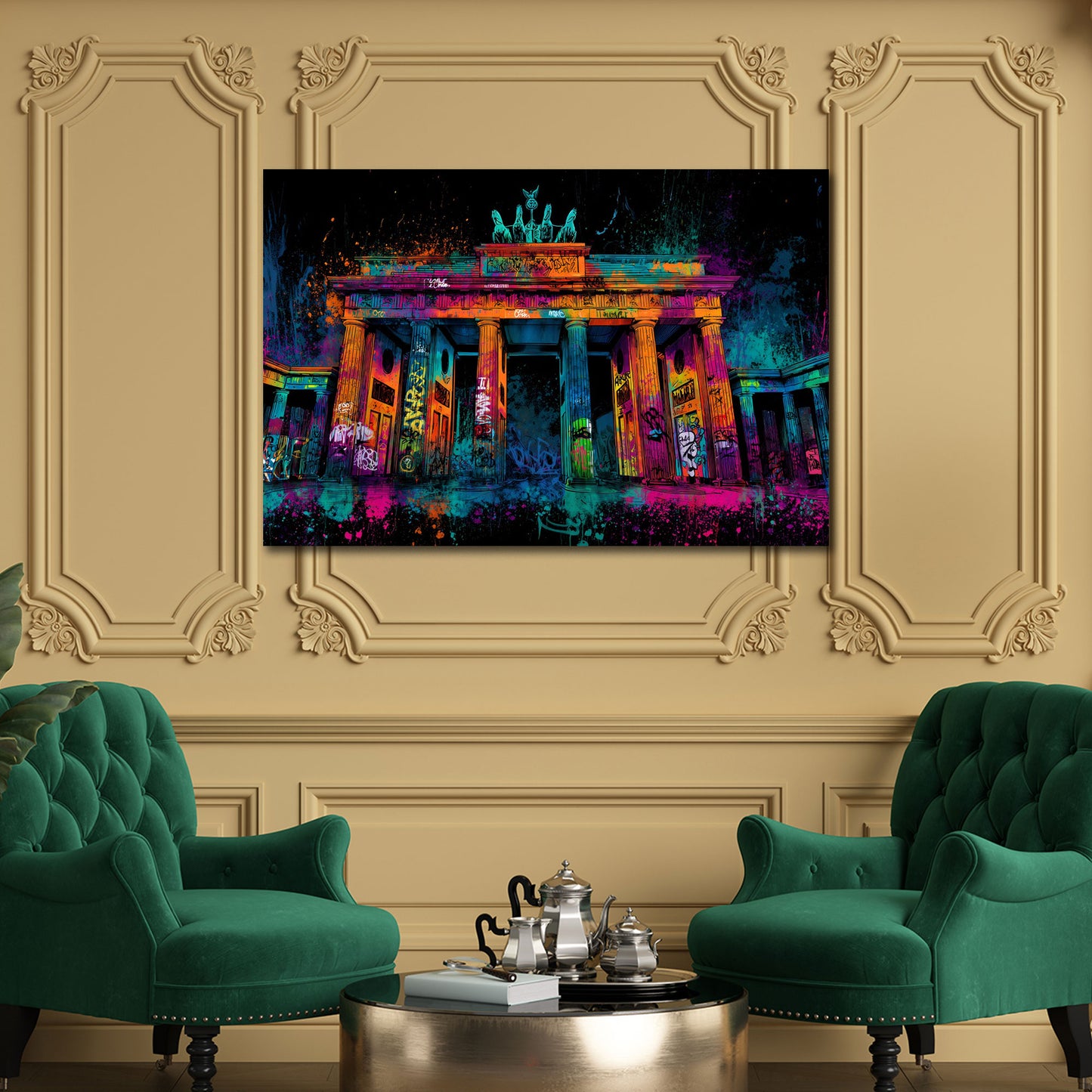 Brandenburger Tor Berlin Neon Farben Street Art Wandbild