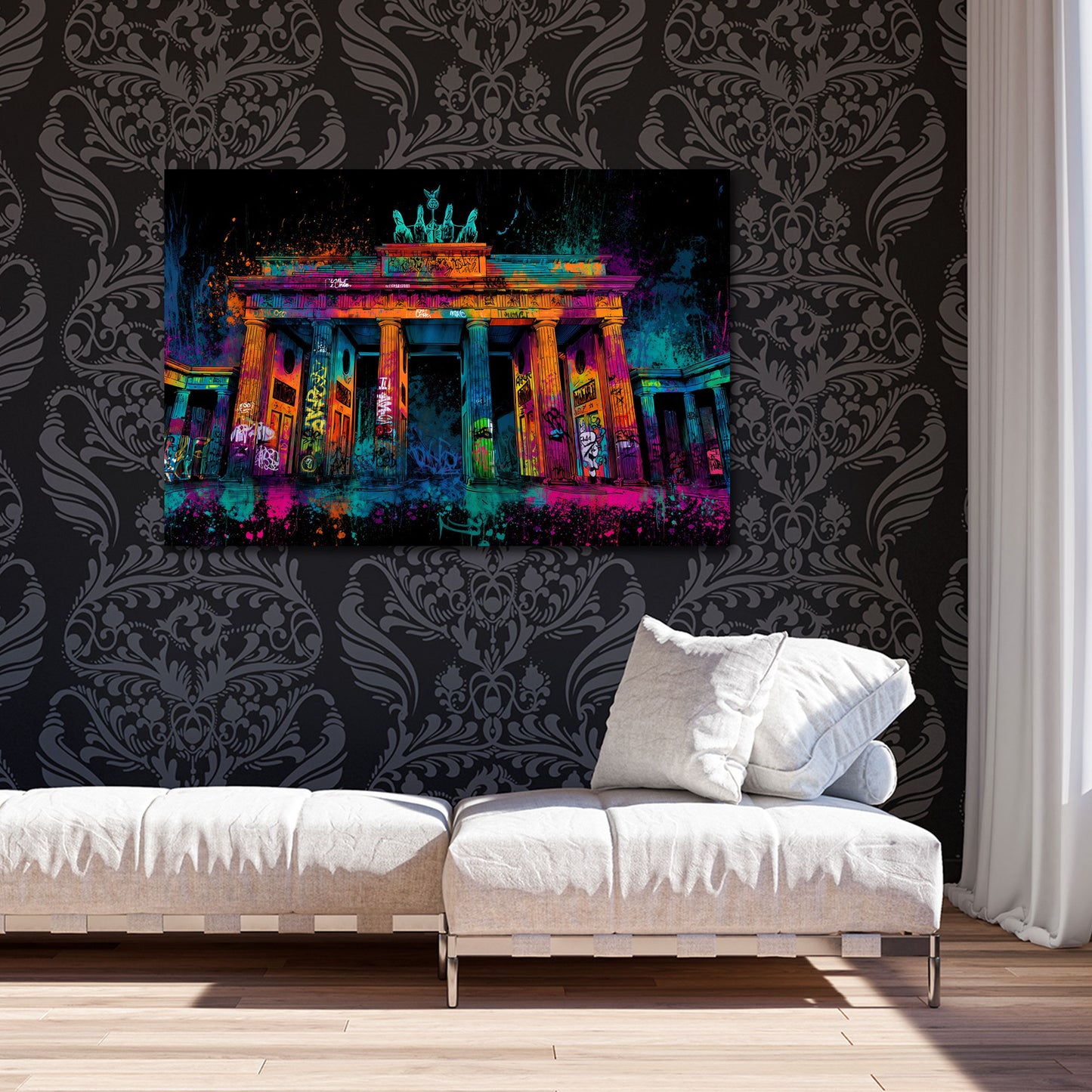Brandenburger Tor Berlin Neon Farben Street Art Wandbild