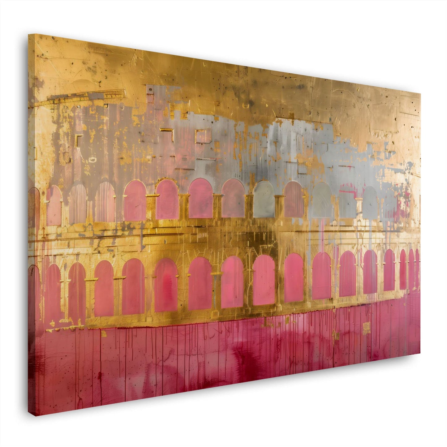 Kolosseum in Rom abstrakt in Gold und Pink – Wandbild im Querformat