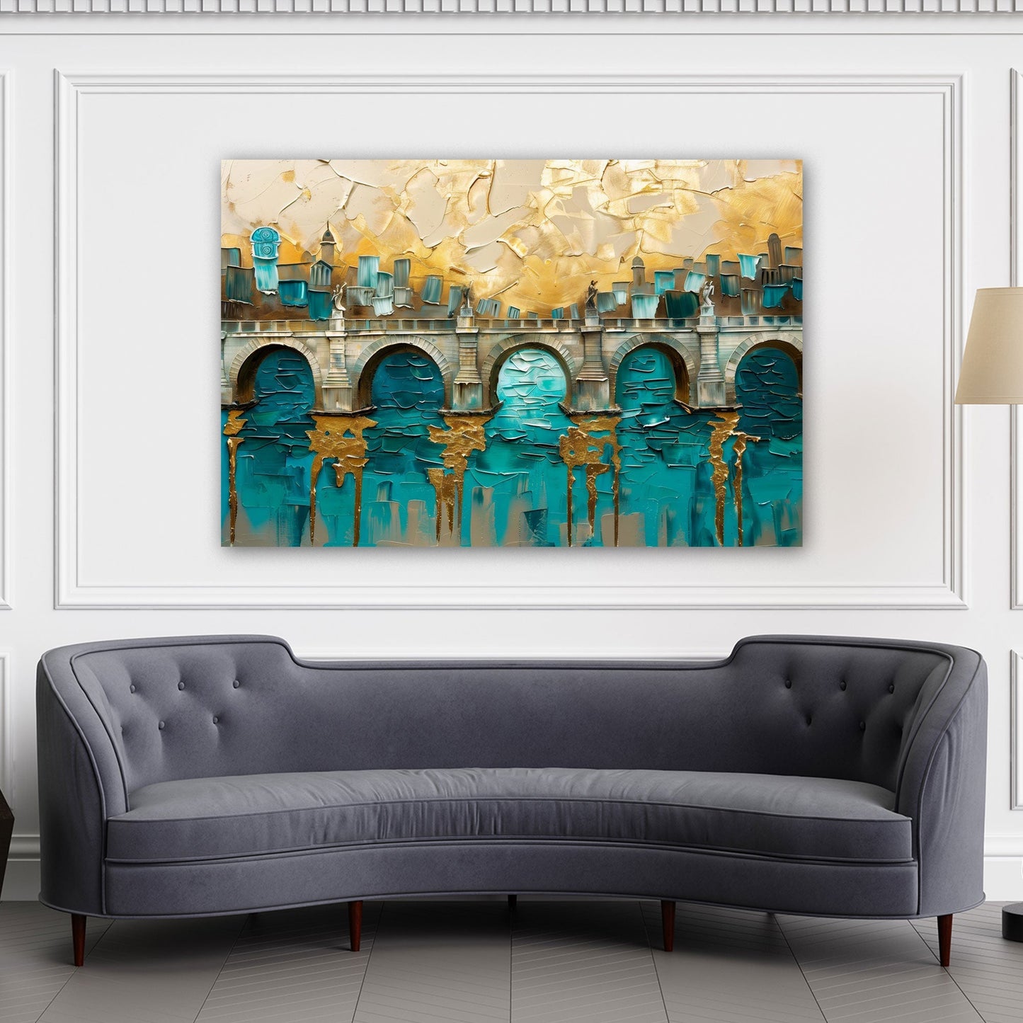 Architektur-Wandbild mit Brücke im hellen Flur