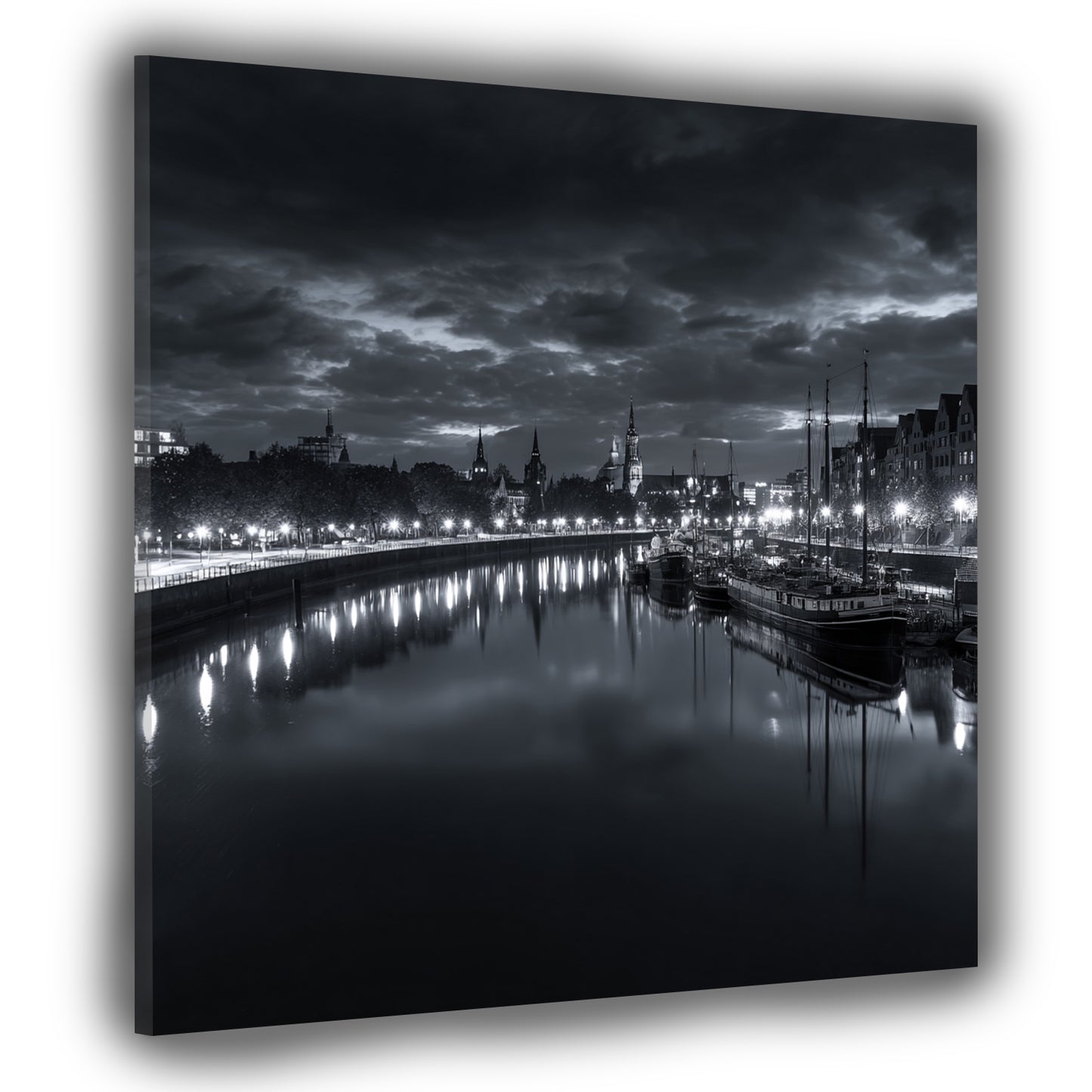 Bremer Altstadt Schiffe und Lichter Weser schwarz weiß Wandbild