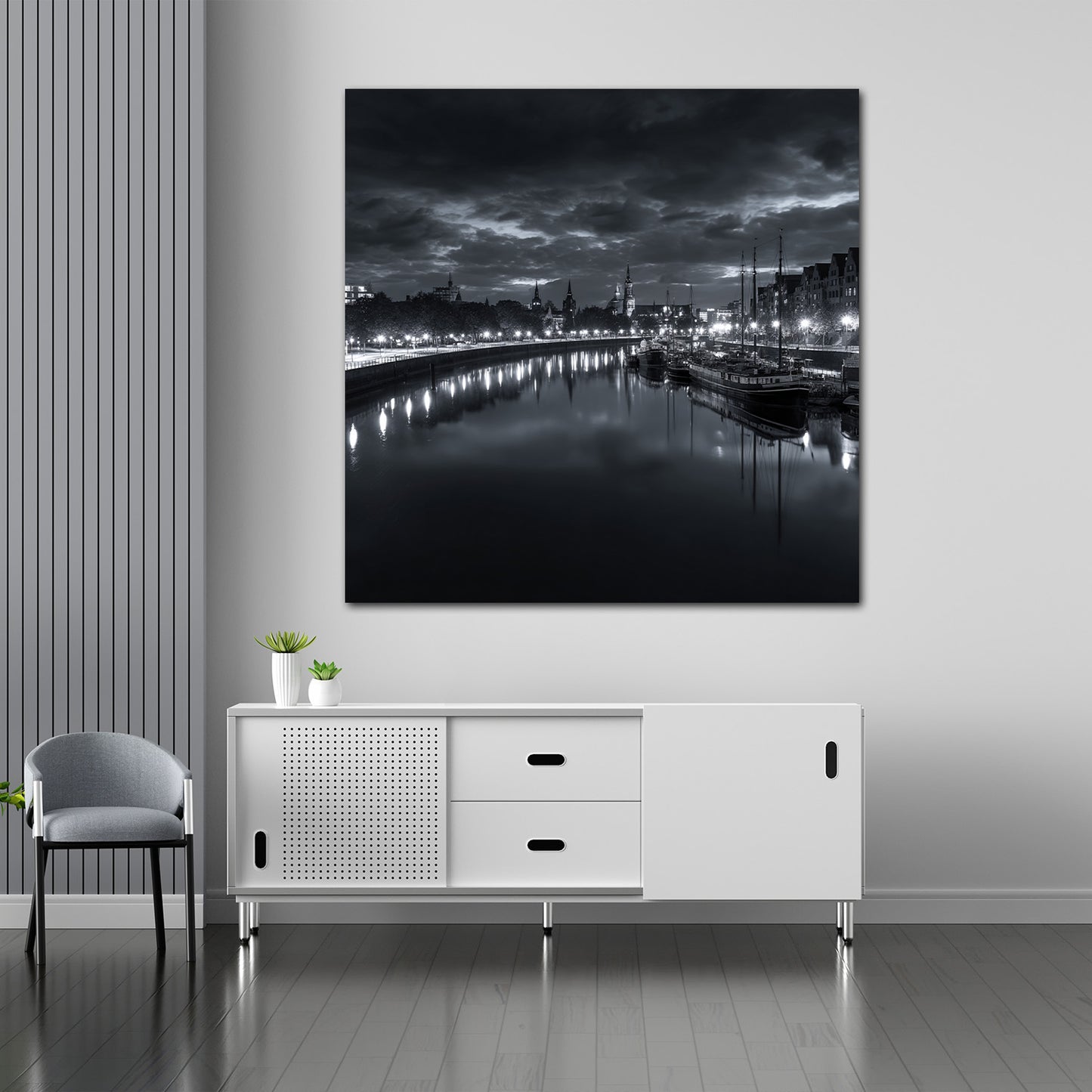 Bremer Altstadt Schiffe und Lichter Weser schwarz weiß Wandbild