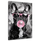 Bulldogge mit Herzbrille und rosa Kaugummiblase Wandbild