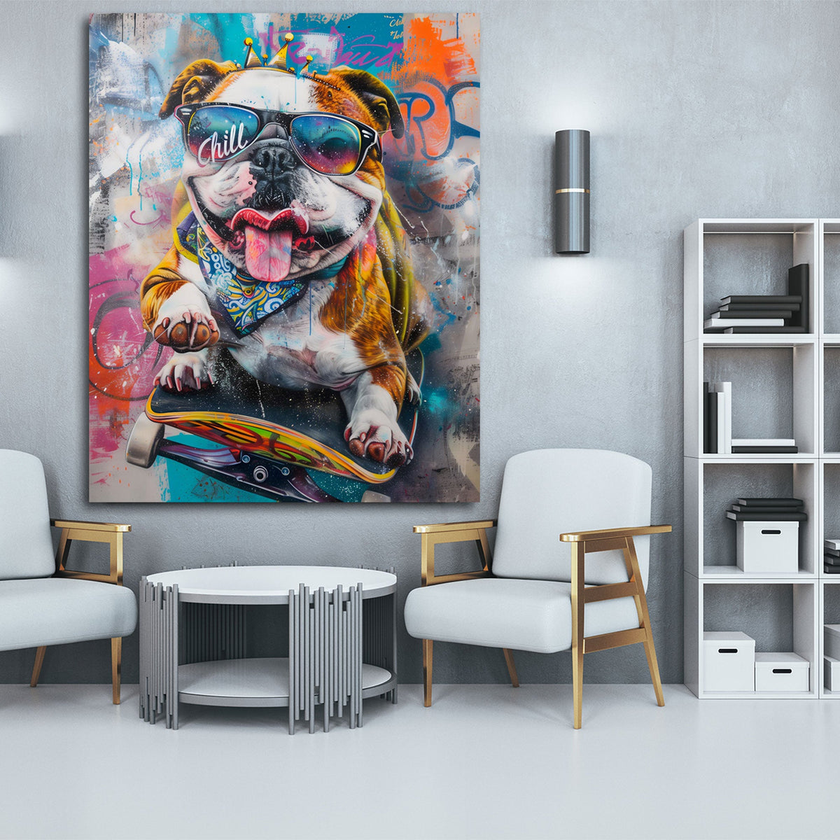 Buntes Hunde Wandbild im Hochformat im Kinderzimmer