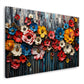 Modernes Wandbild mit bunten Blüten vor dunklem Hintergrund