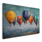 Wandbild mit bunten Heißluftballons über nebligen Bergketten
