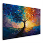 Abstraktes Wandbild mit buntem Baum und leuchtender Sonne