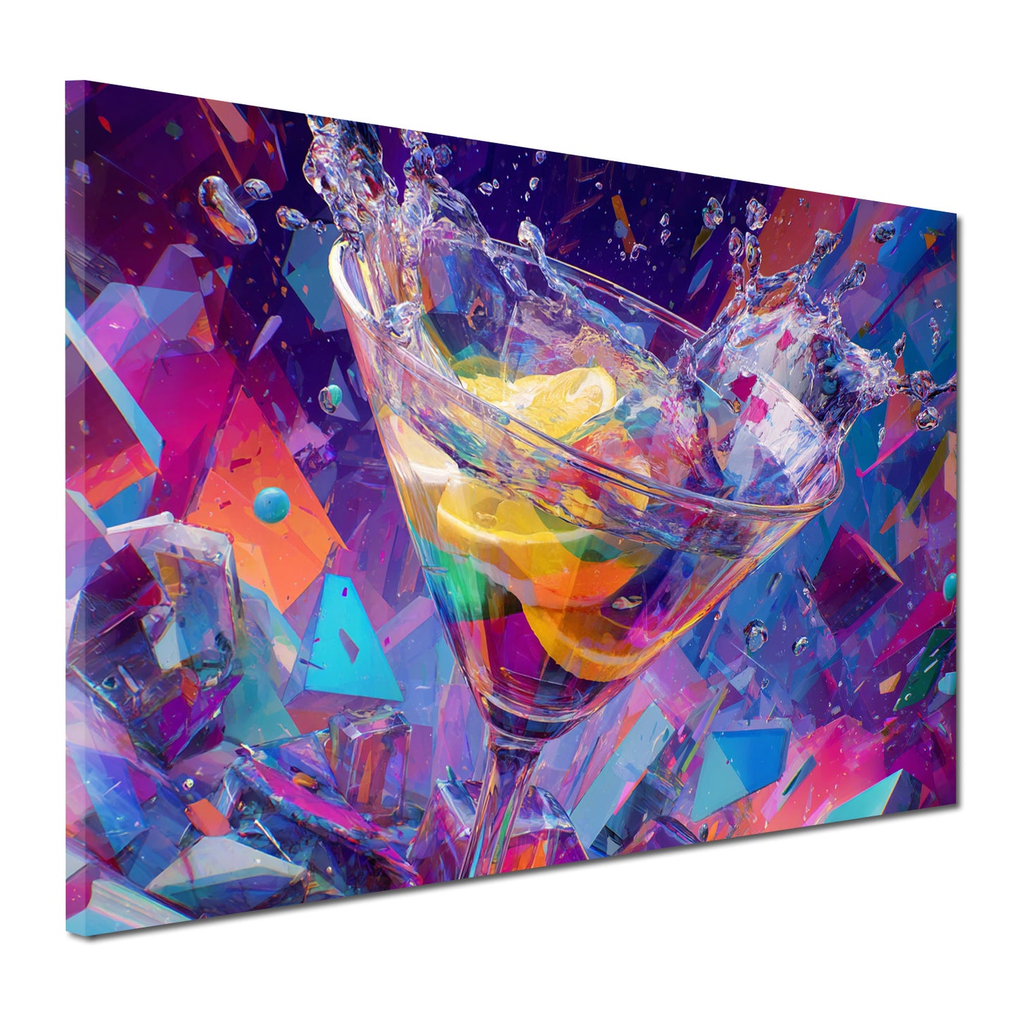 Buntes Glas Zitronen Explosion Eiswürfel Getränk Wandbild