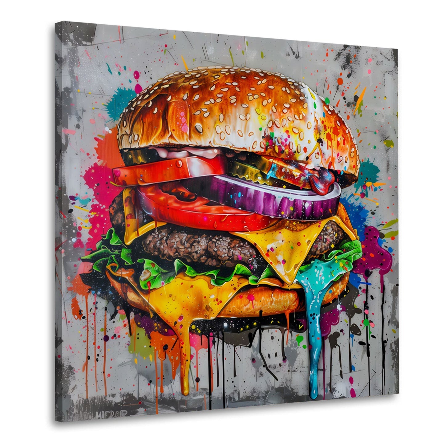 Burger Street Art Kunstwerk farbenfroh Wandbild