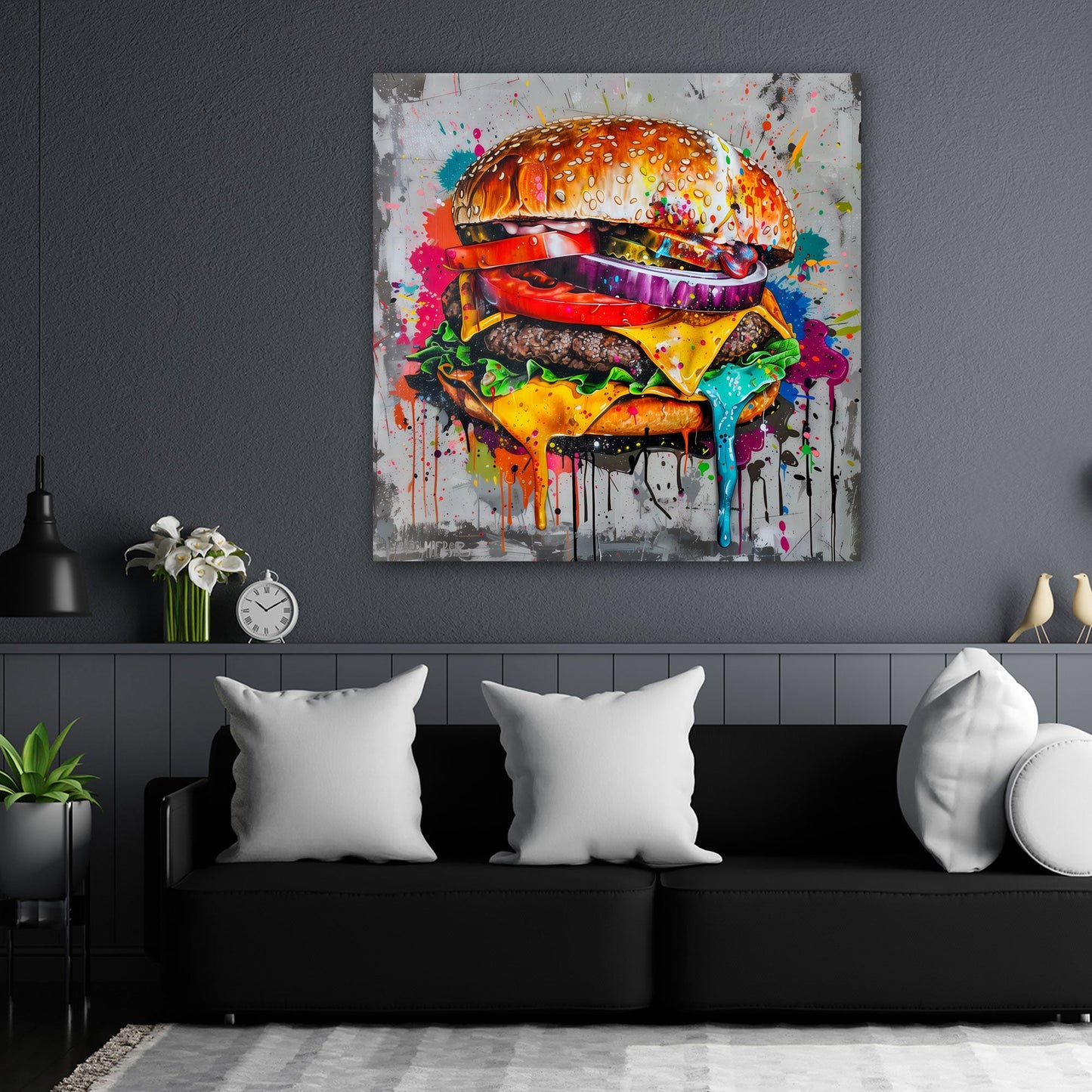 Burger Street Art Kunstwerk farbenfroh Wandbild