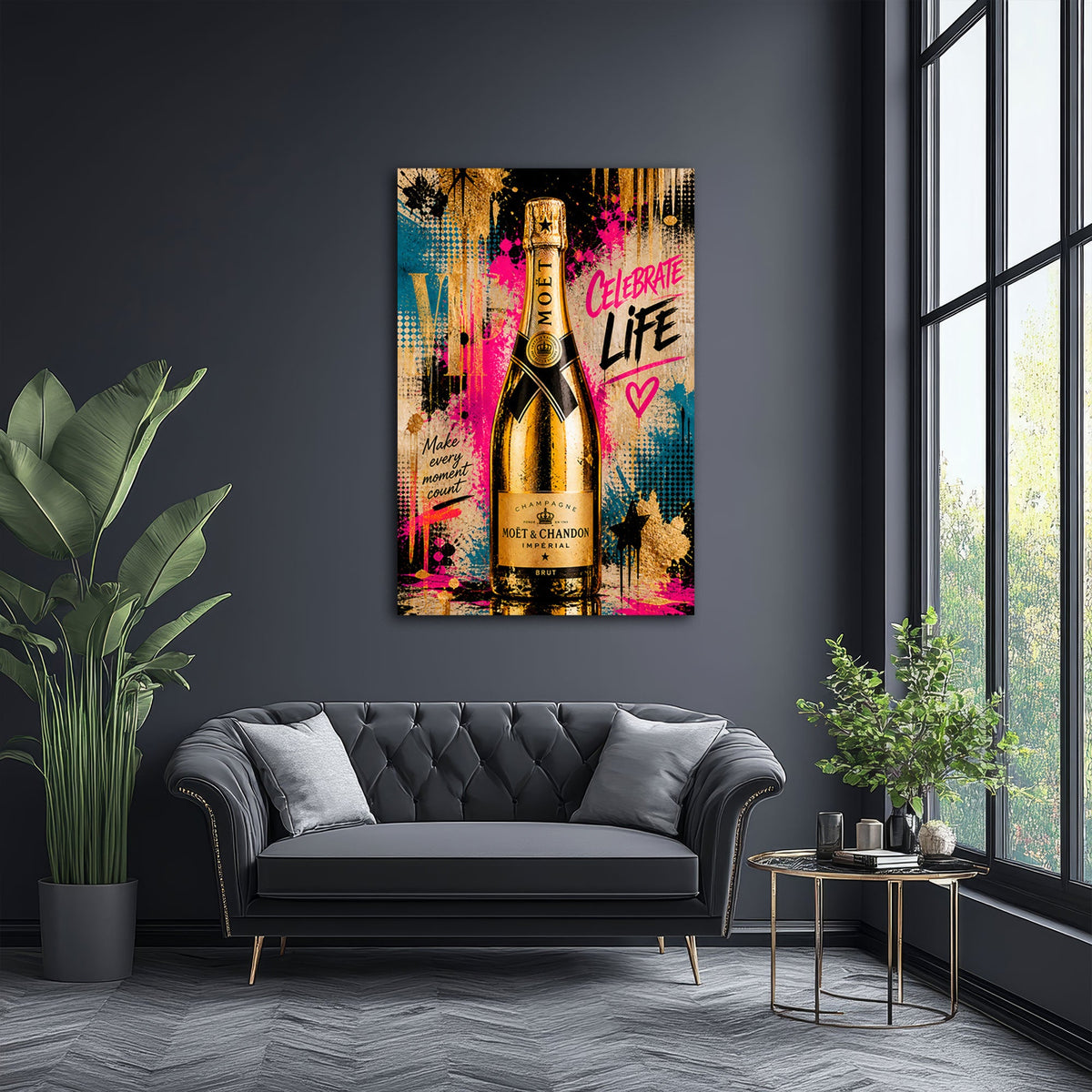 Pop Art Lifestyle Wandbild im Hochformat im Wohnraum