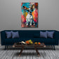 Buntes Street Art Hunde Wandbild im Hochformat im Wohnraum