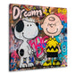 Wandbild Comic Beagle und Junge mit Dream Big Graffiti