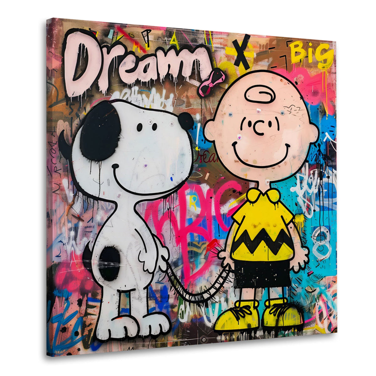 Wandbild Comic Beagle und Junge mit Dream Big Graffiti