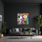 Buntes Comic Wandbild im Quadrat im Kinderzimmer