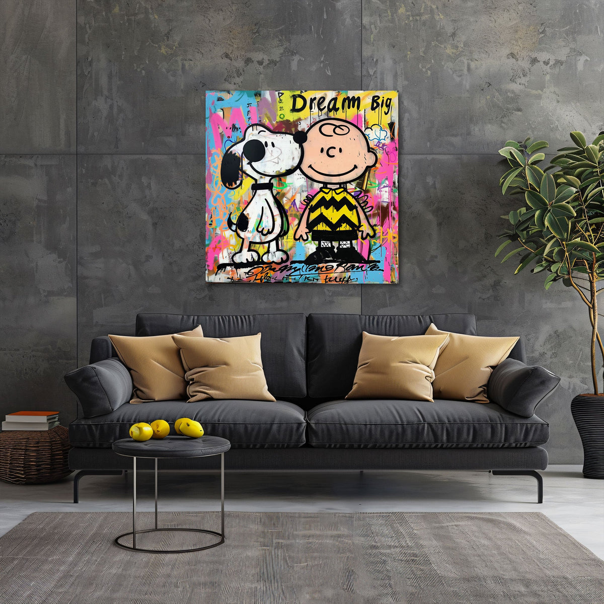 Detailansicht Comic Wandbild mit Dream Big Schriftzug