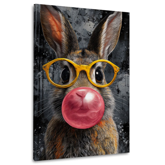 Cooler Hase mit auffälliger Brille und Kaugummiblase Wandbild