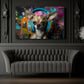 Chihuahua Wandbild mit Kopfhörern über dem Sofa im Wohnzimmer
