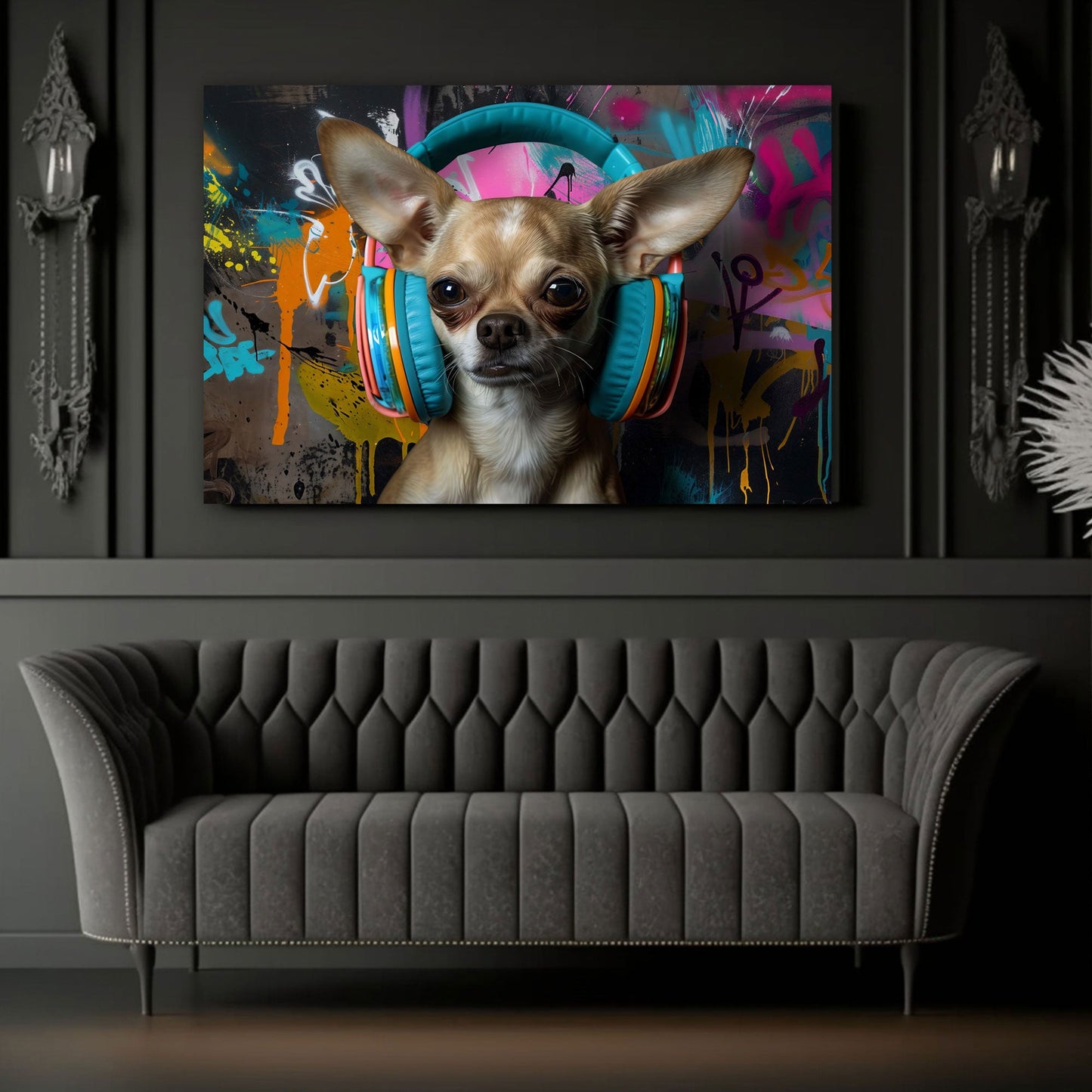 Cooler Hund Musik Graffiti in Pastelltönen Wandbild