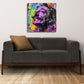 Quadratisches Pop Art Porträt Wandbild im modernen Wohnraum