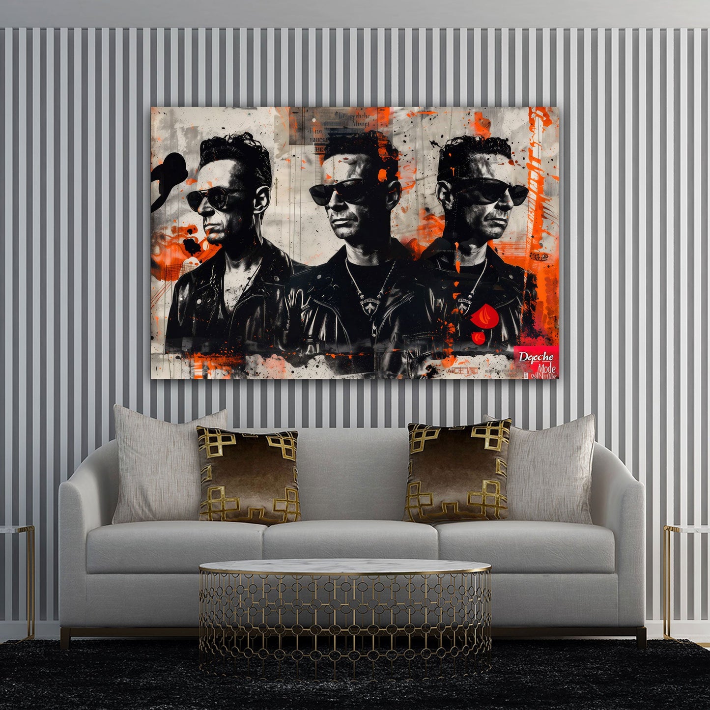 Depeche Stil Männer Porträt schwarz orange Wandbild