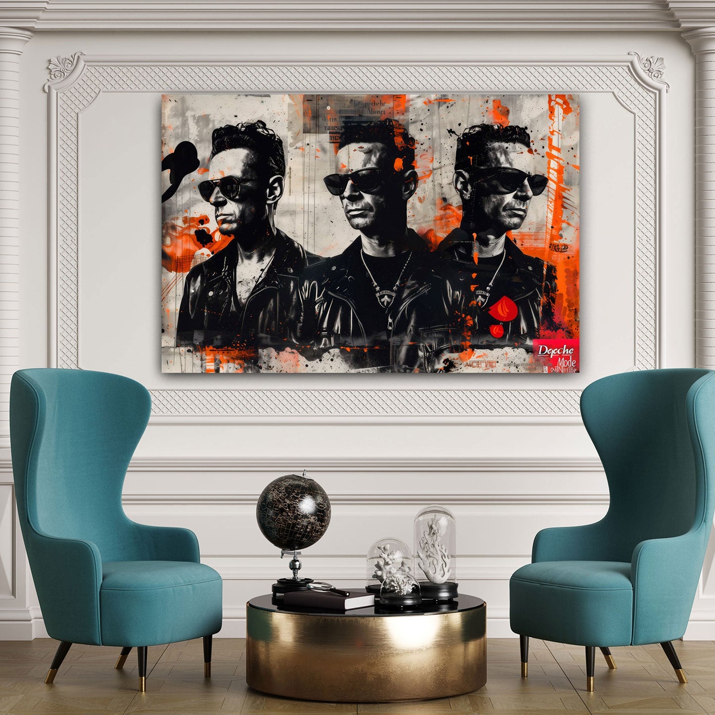 Depeche Stil Männer Porträt schwarz orange Wandbild