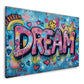 Dream Schriftzug als Graffiti mit Herzen und Sternen als Wandbild
