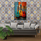 Drei Gitarren in Grün Gelb und Rot an der Wand Wandbild