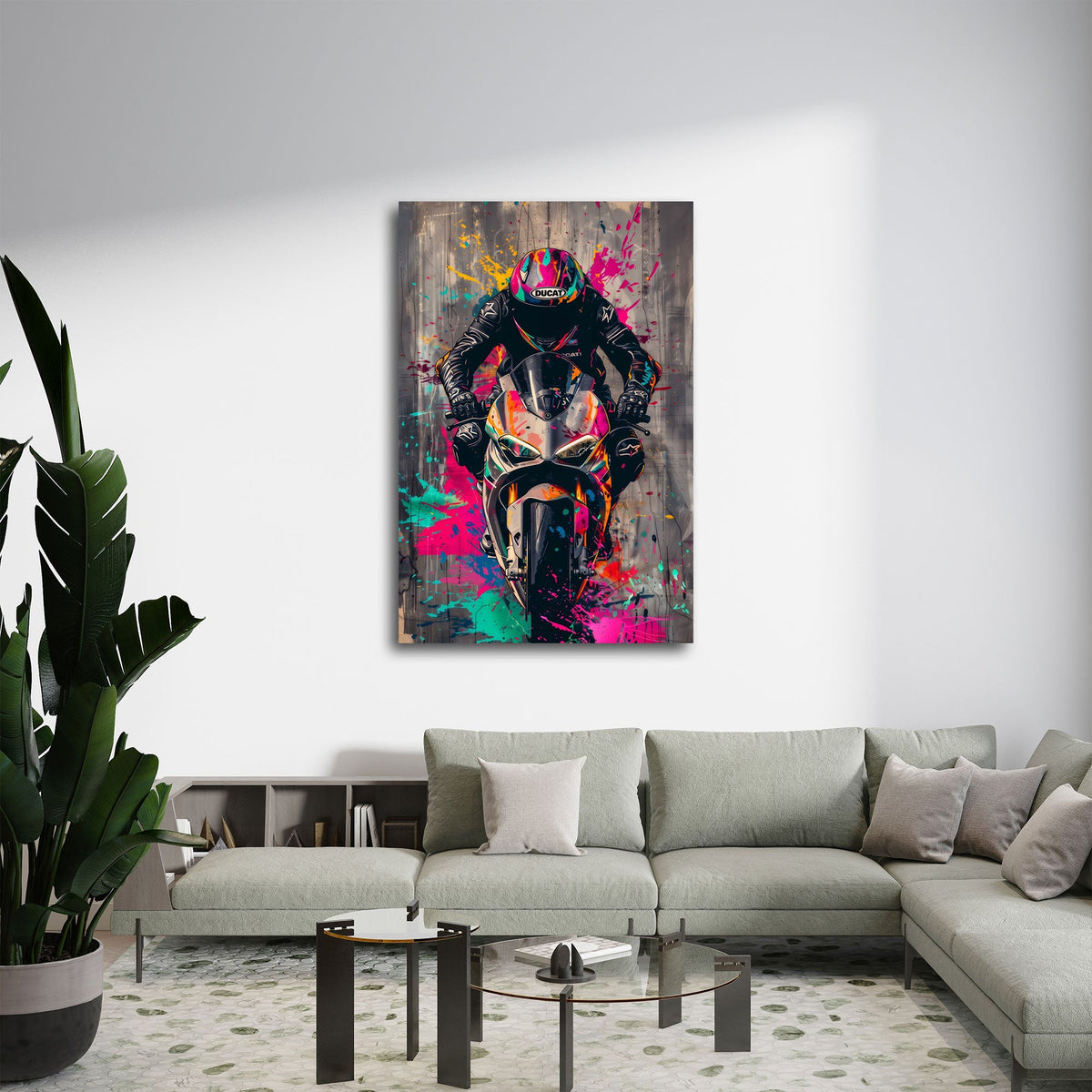 Motorrad Pop Art Wandbild im Hochformat im Jugendzimmer