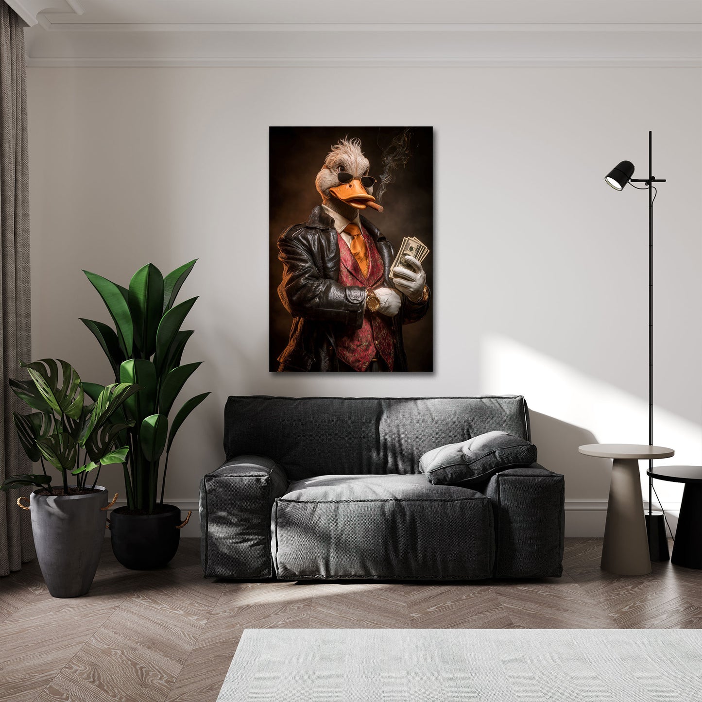 Duck als Gangster mit Reichtum Dollar Motivation Wandbild