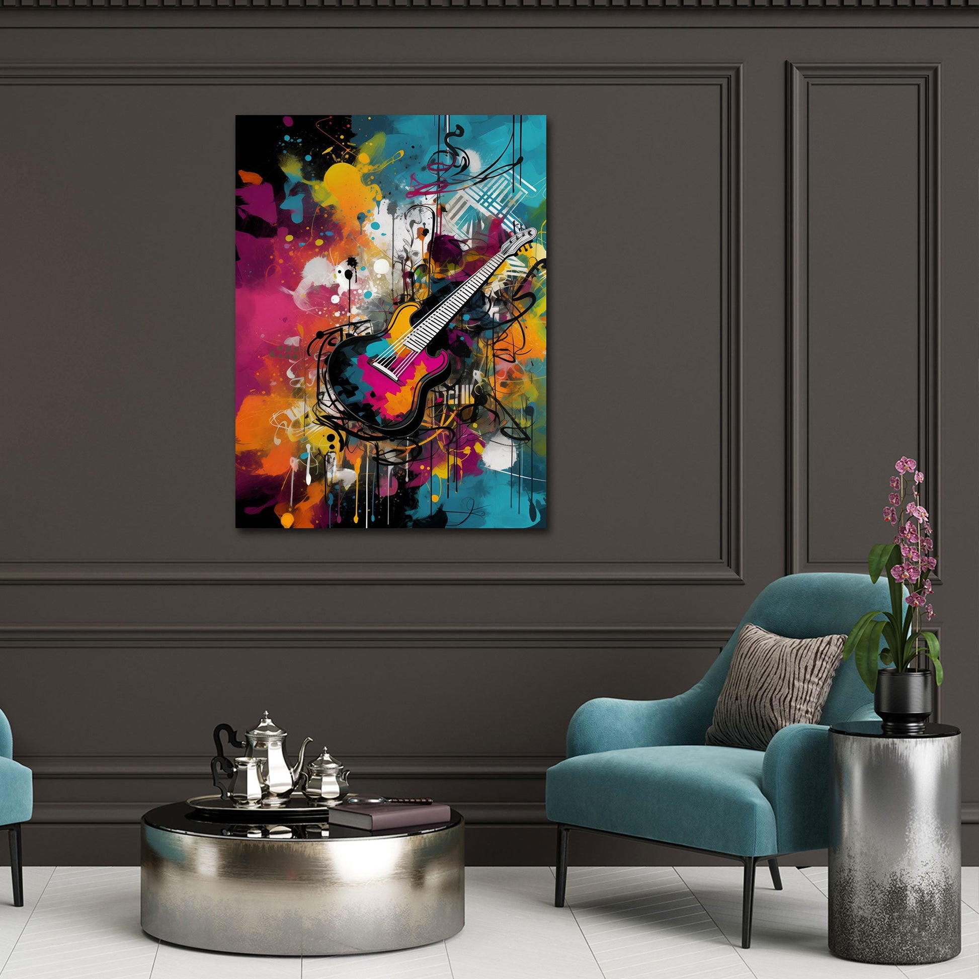 E-Gitarre im bunten Graffiti Street Art Stil Wandbild