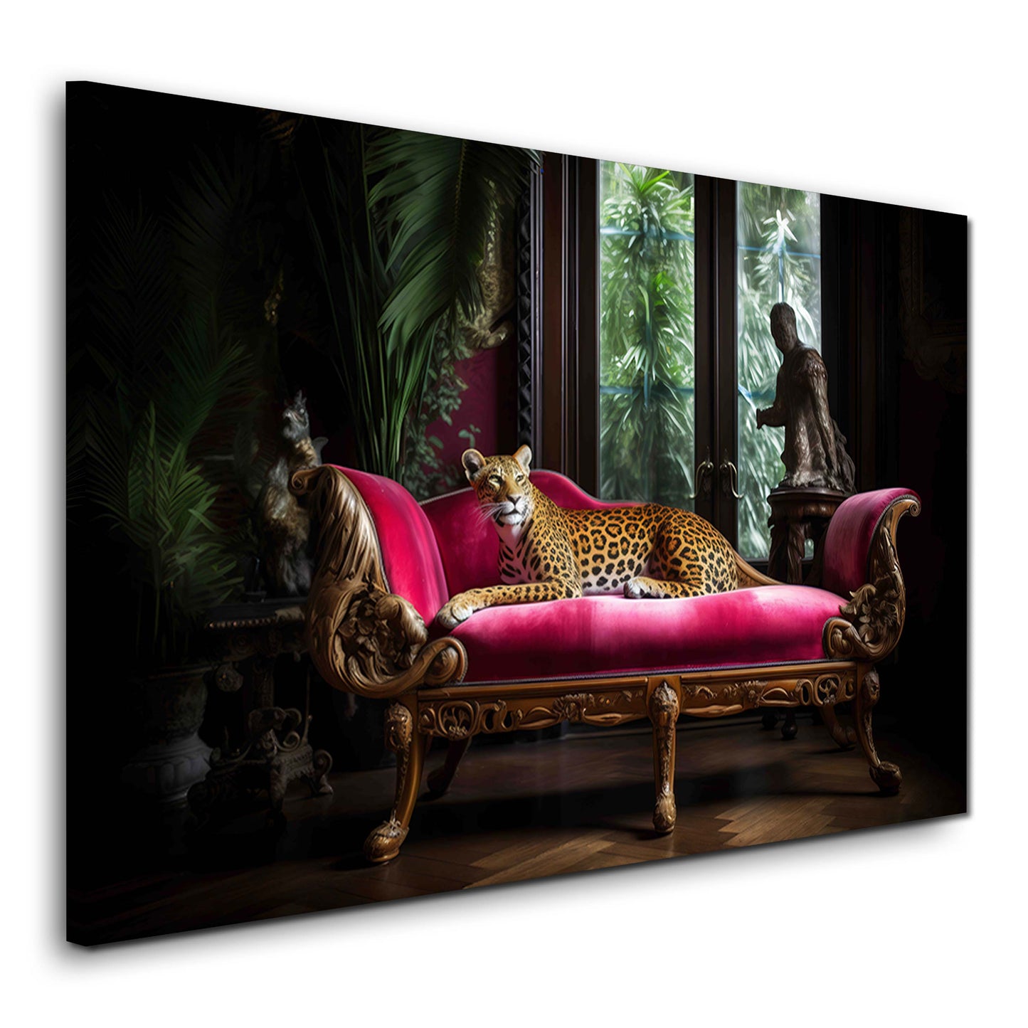 Edler Leopard im Luxus Interieur Stilvolle Wohnkunst Wandbild