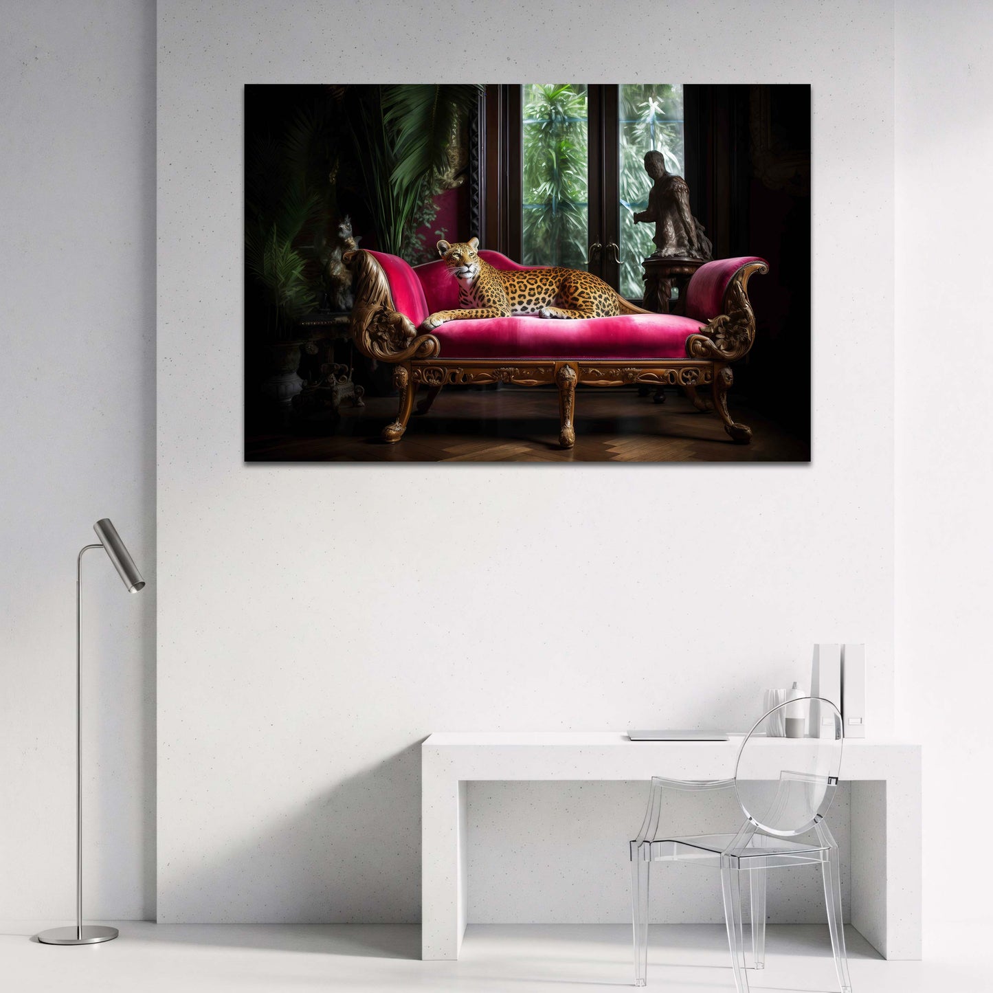 Edler Leopard im Luxus Interieur Stilvolle Wohnkunst Wandbild