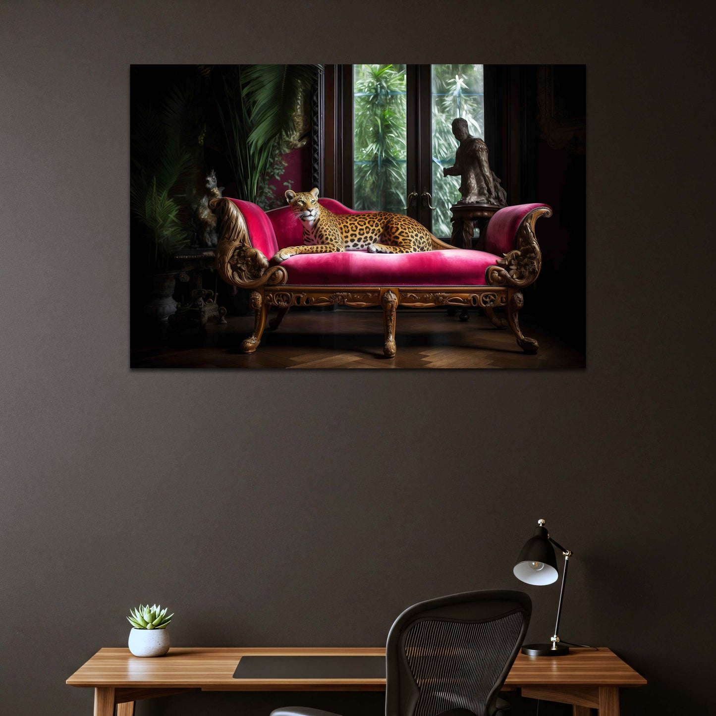 Edler Leopard im Luxus Interieur Stilvolle Wohnkunst Wandbild
