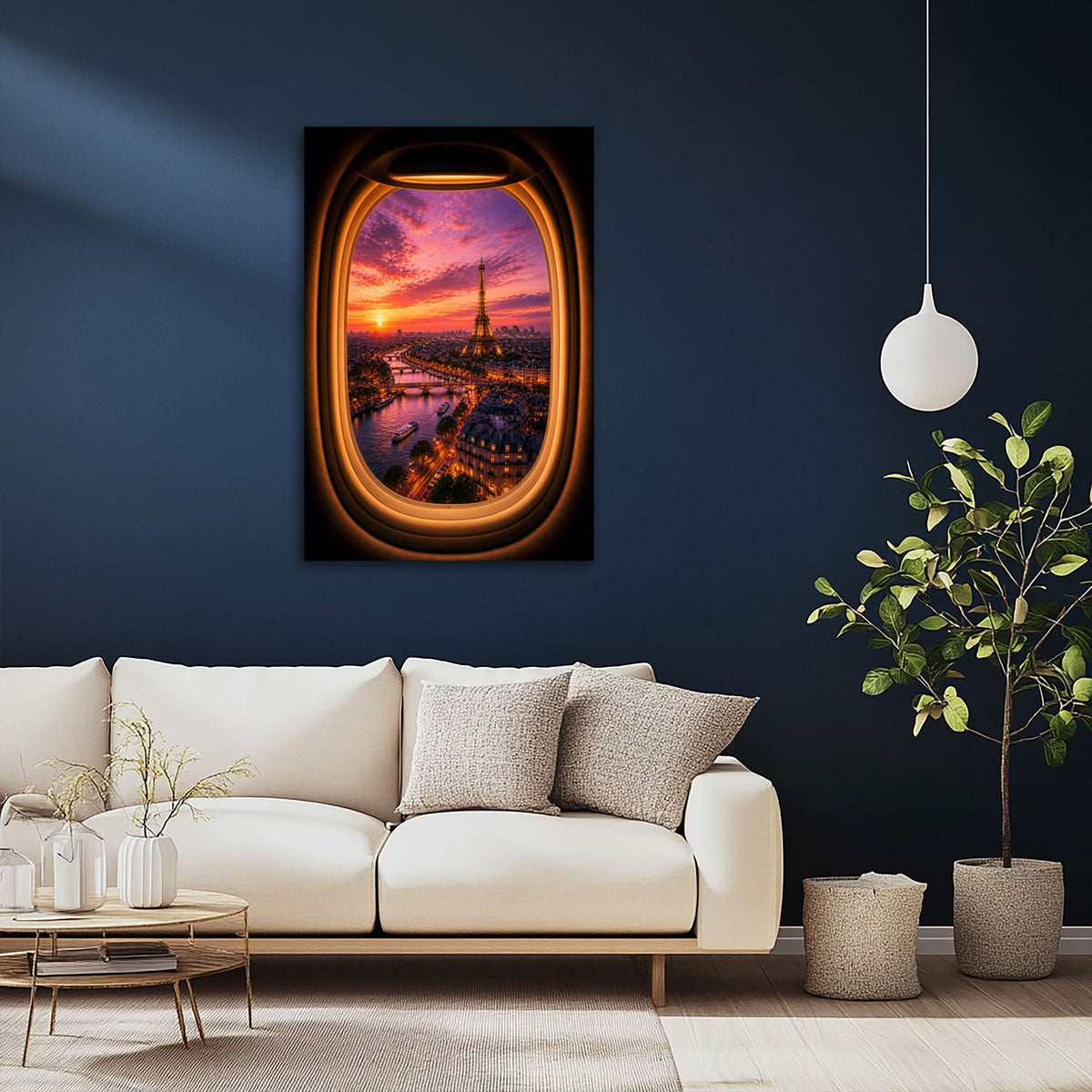 Paris Wandbild über dem Sofa im Wohnzimmer