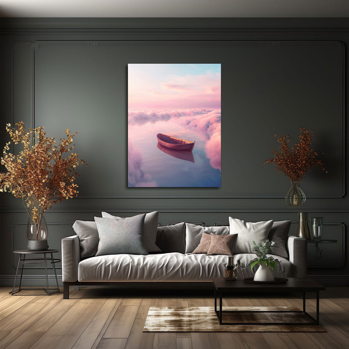 Träumerisches Boot Wandbild über dem Bett im Schlafzimmer