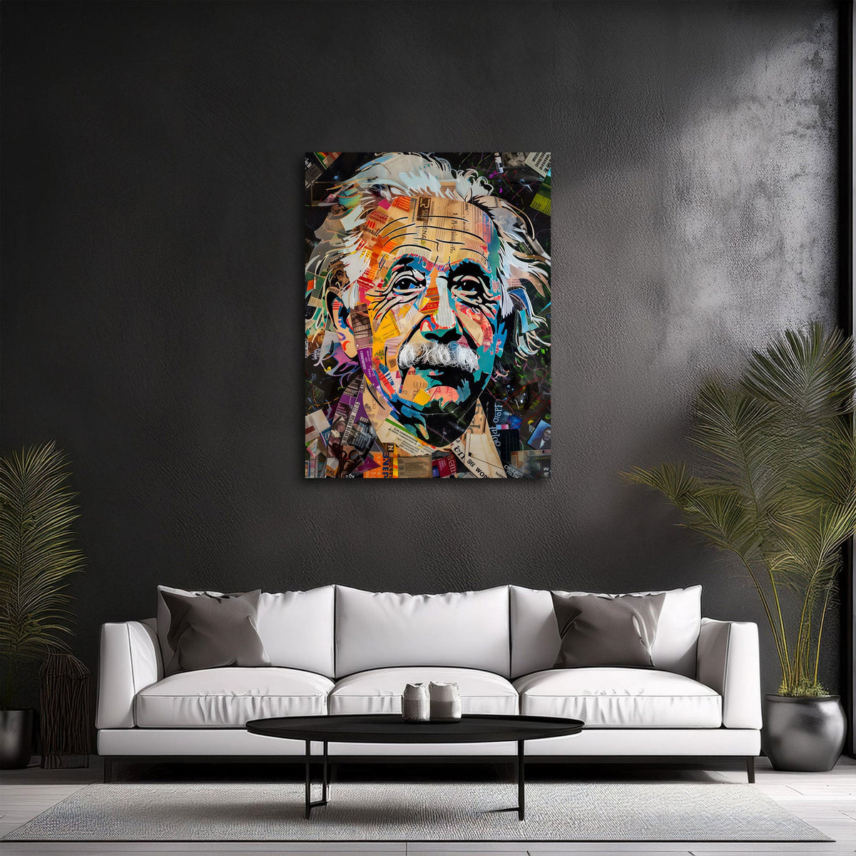 Farbiges Collage Wandbild als Blickfang im Wohnraum
