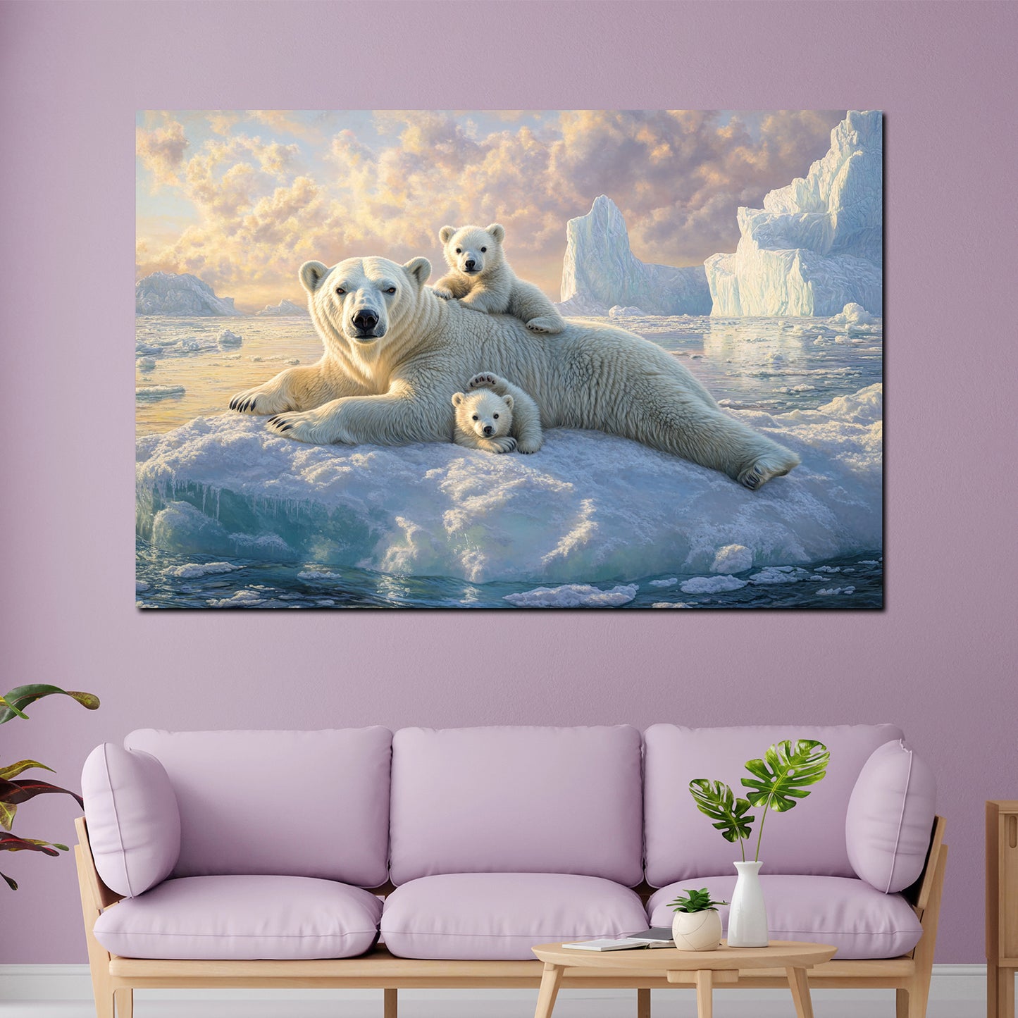 Eisbär mit Jungtieren Eis Natur Wandbild