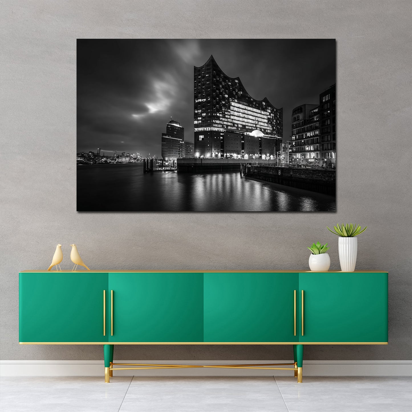 Elbphilharmonie Hamburg Skyline schwarz weiß  Architektur Wandbild