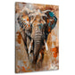 Wandbild mit Elefant frontal und Farbspritzern in Beige